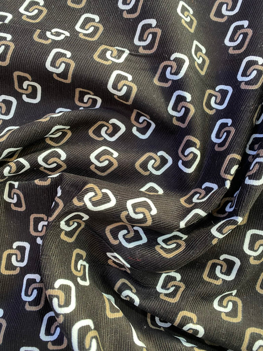 Printed Needlecord 100% Cotton - Black/Brown/White - 44"Wide - Sold By The Metre