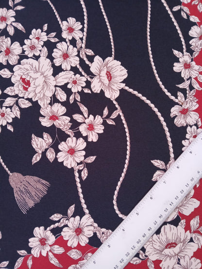 Satin Back Crepe - Dark Red/Black/Cream - 59" Wide - Sold By The Metre