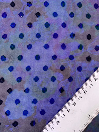 Floral Clipped Chiffon Fabric - 56" Wide - Black, Blue & Purple Textured Dressmaking Material No Stretch