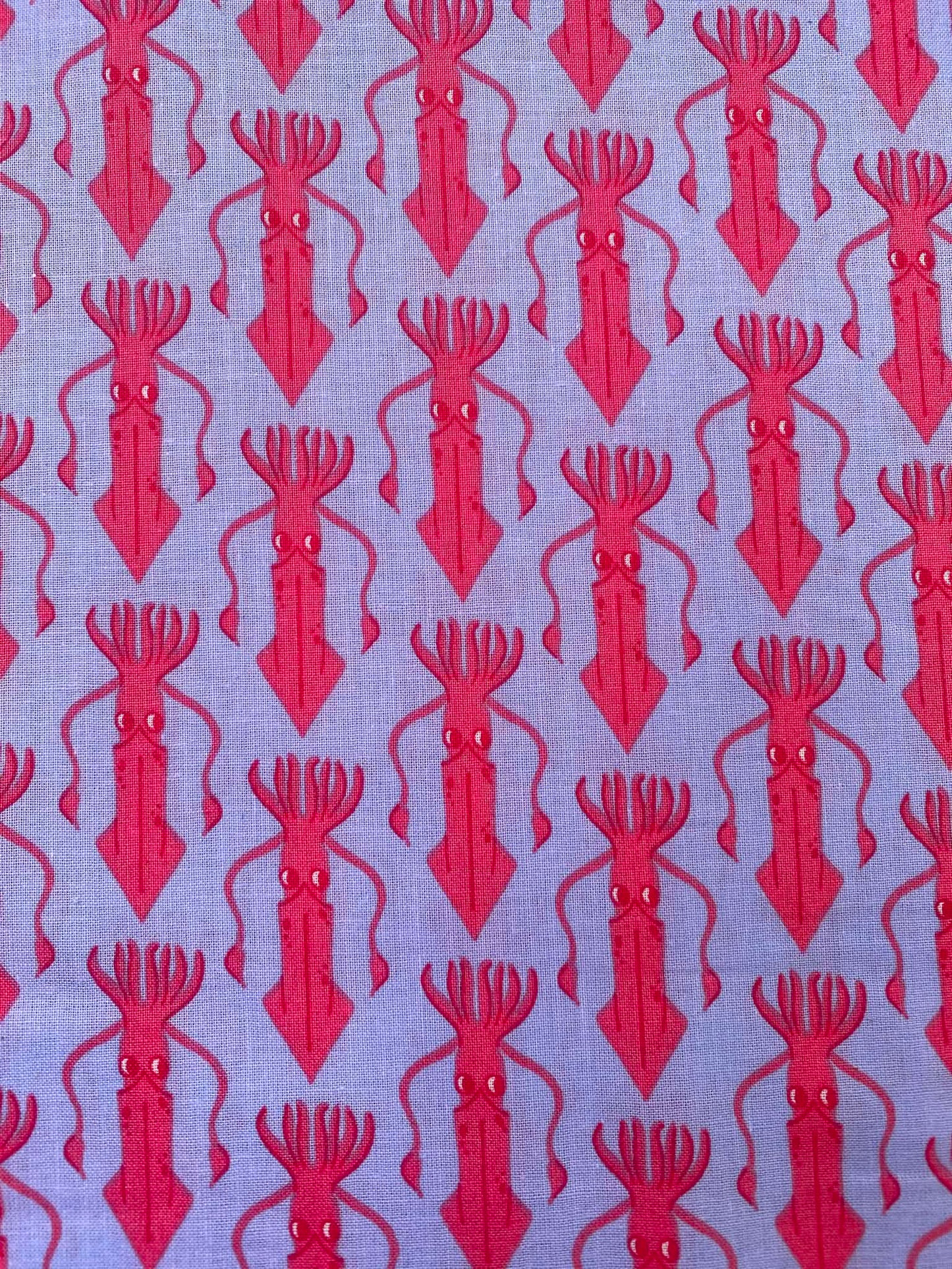Periwinkle Blue & Pink Squid 100% Cotton Fabric - Geometric Ocean Kraken - 44" Wide By The Metre
