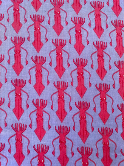 Periwinkle Blue & Pink Squid 100% Cotton Fabric - Geometric Ocean Kraken - 44" Wide By The Metre