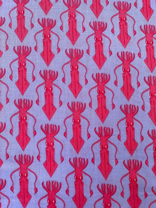 Periwinkle Blue & Pink Squid 100% Cotton Fabric - Geometric Ocean Kraken - 44" Wide By The Metre