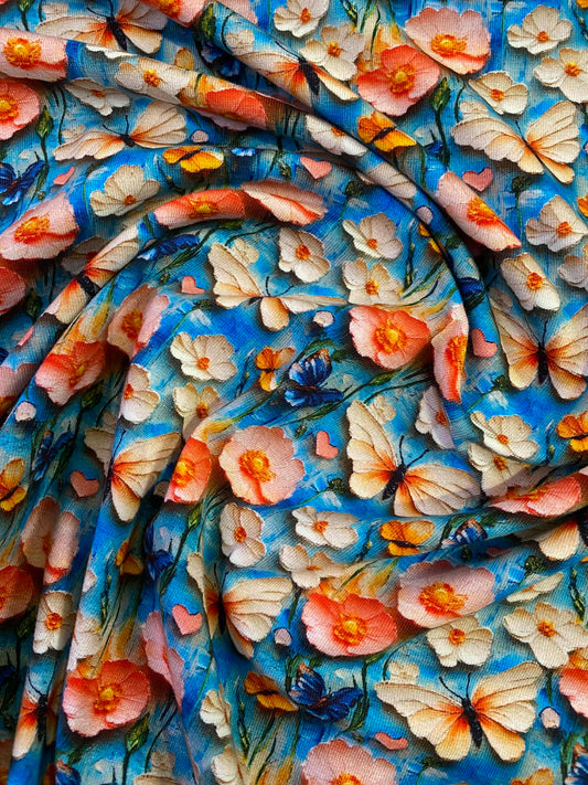 Little Johnny Butterfly Garden Cotton Jersey - 58" Wide - 95% Cotton 5% Lycra - Cream/Multi