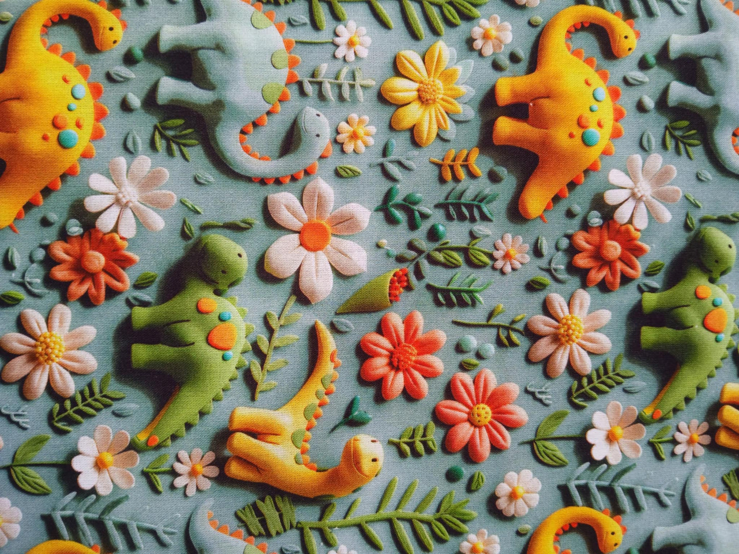 Little Johnny 100% Cotton - Dinosaurs - Green/Yellow/Orange/Pink - 60" Wide - Sold By The Metre