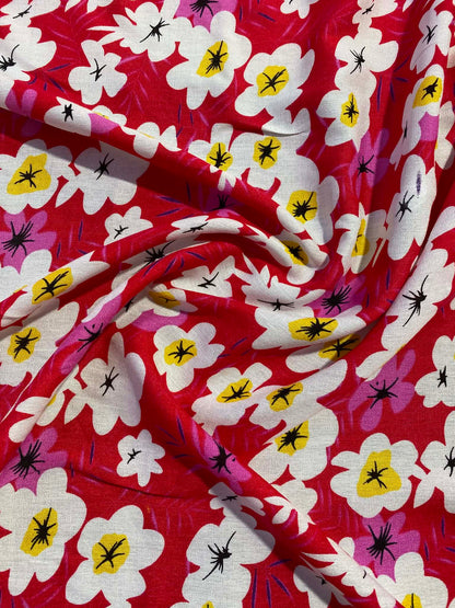 Viscose - Pink/Yellow/White - 57"Wide - Sold By The Metre