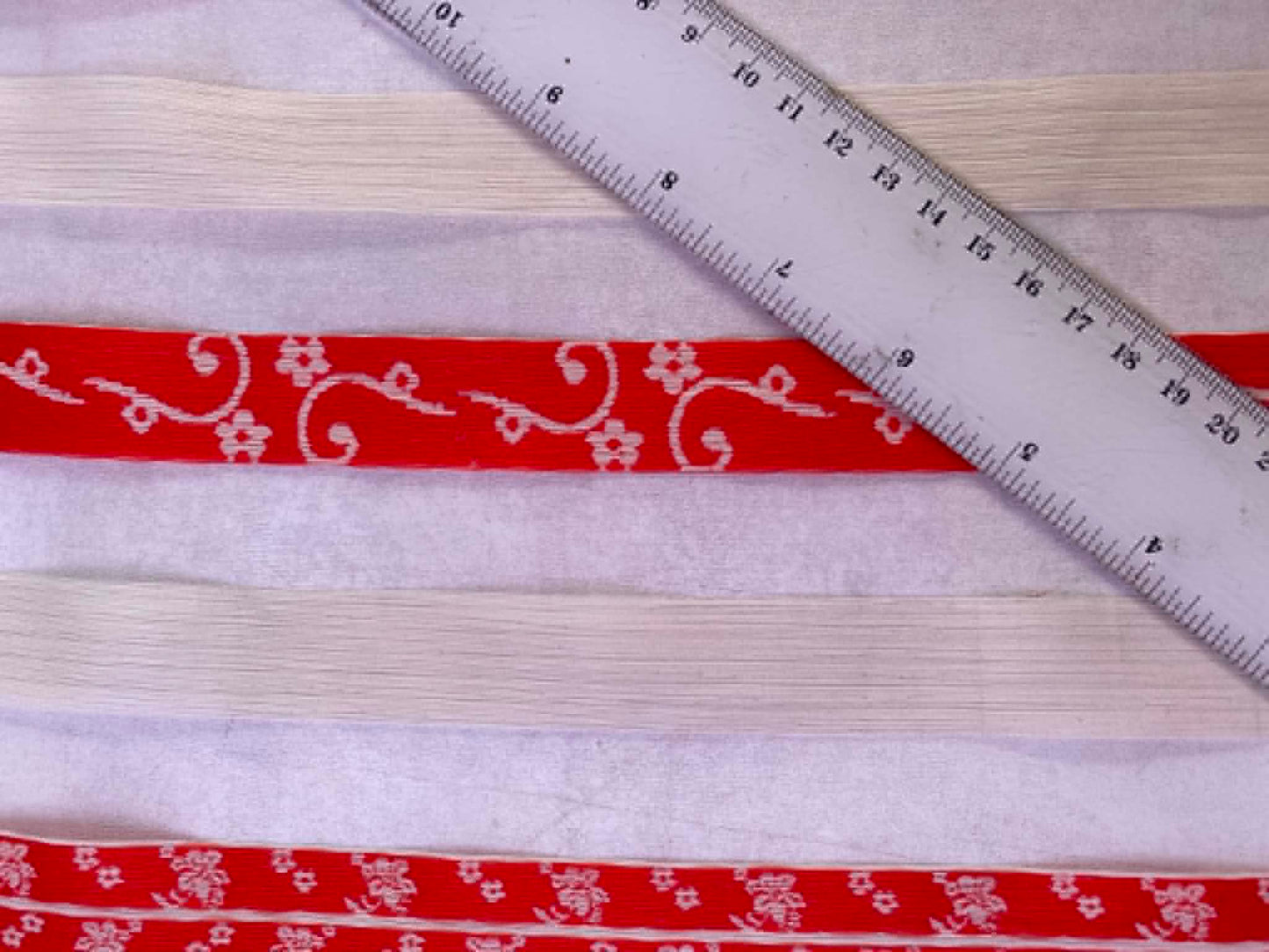 Cotton Organza - Red/White/Cream - 63" Wide - Sold by the Metre
