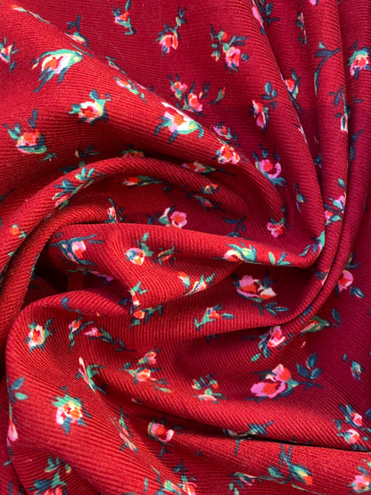 Printed Needlecord 100% Cotton - Wine/Pink/Green - 44"Wide - Sold By The Metre