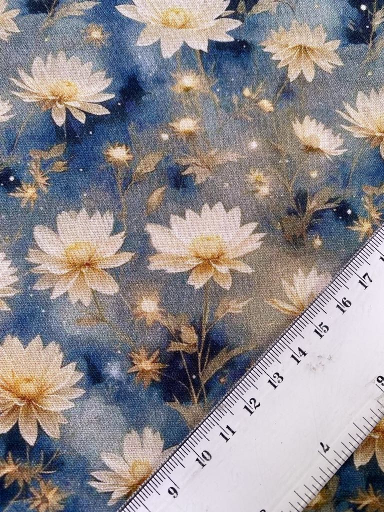 100% Cotton - Navy/Cream/Blue - 44" Wide - Sold By The Metre