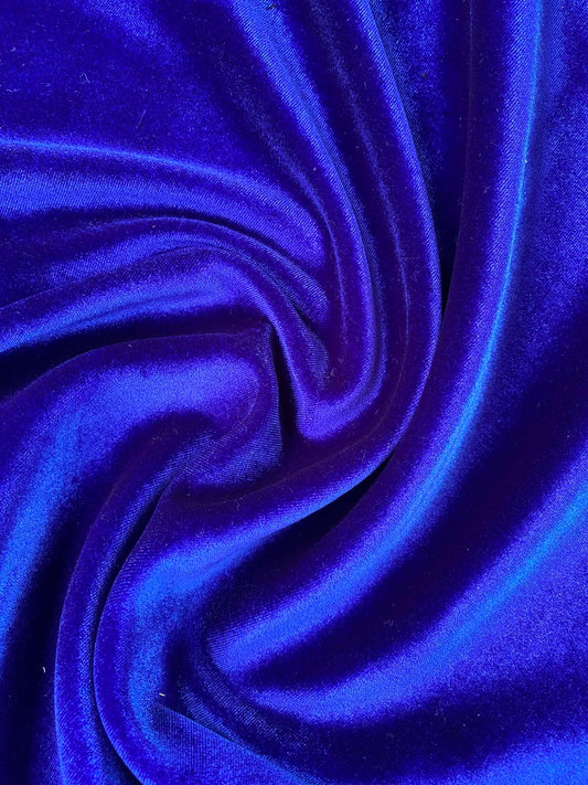 Premium Royal Blue Velvet on Black Scuba Fabric - 63" Wide - High Stretch Spandex Double Knit - £5.99/m