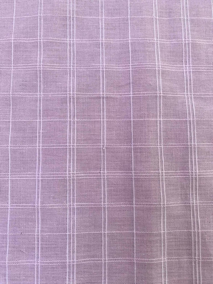 Soft Pastel Pink Windowpane Check 100% Cotton Fabric - Lightweight Textured Voile - 58" Wide By The Metre
