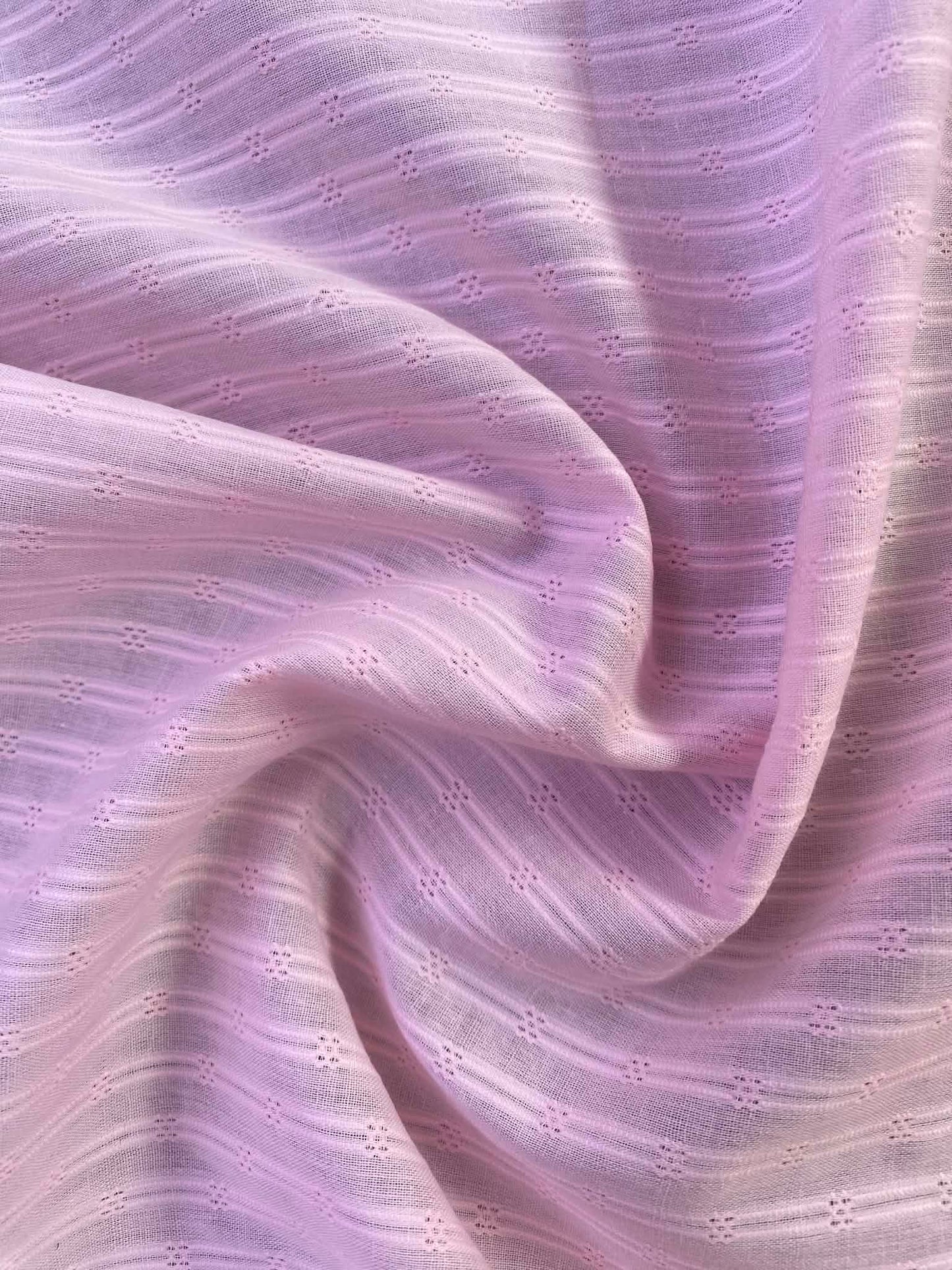 Soft Pastel Pink Dobby Stripe 100% Cotton Fabric - Lightweight Embroidered Voile - 56" Wide By The Metre