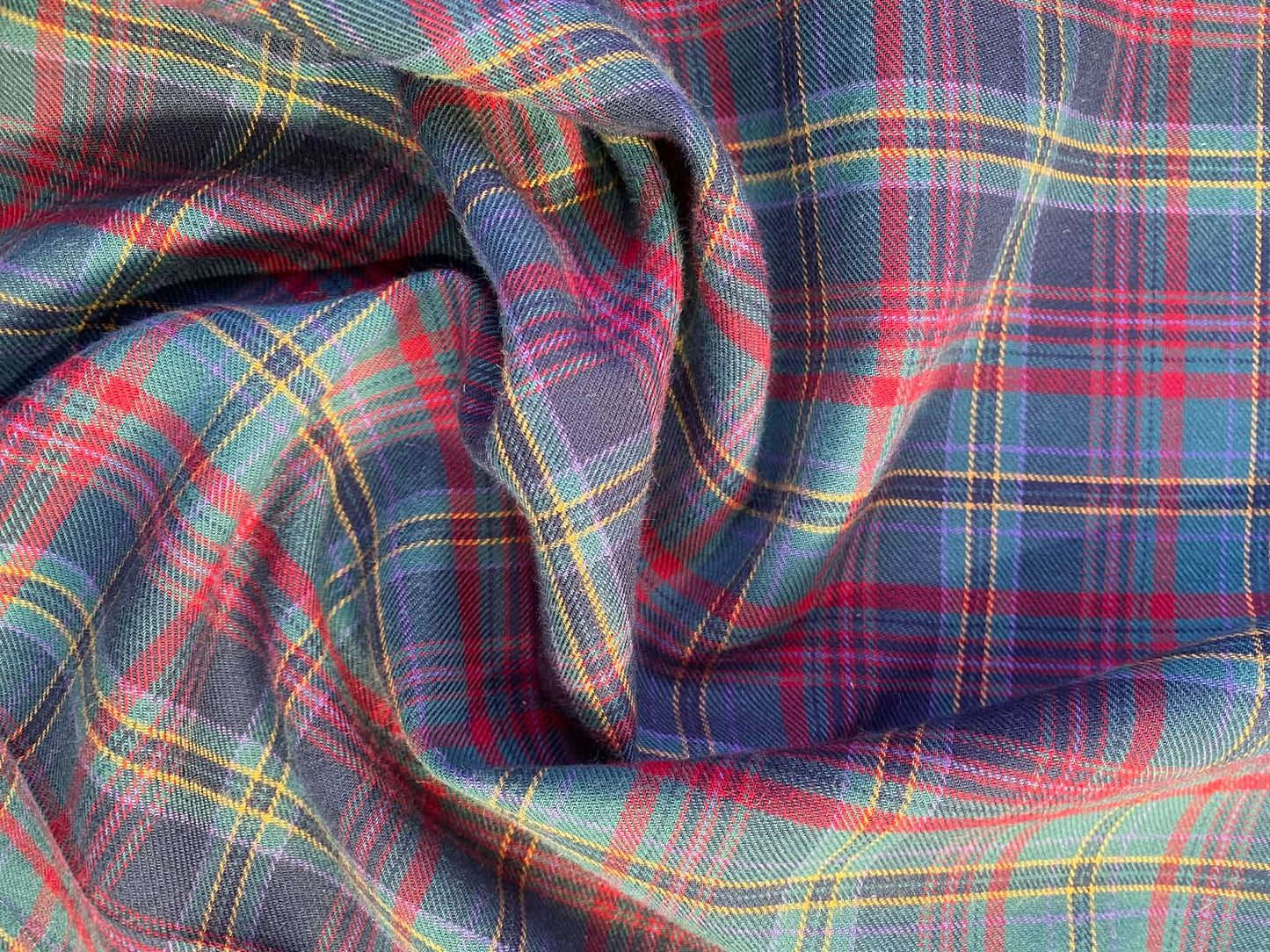 100% Cotton Tartan - Green/Pink/Yellow/Blue - 59"Wide - Sold By The Metre