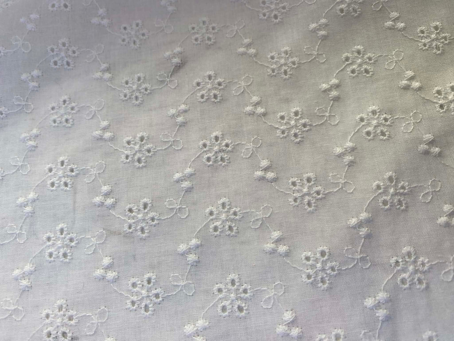 100% Cotton Broderie Anglaise - White - 58"Wide - Sold By The Metre