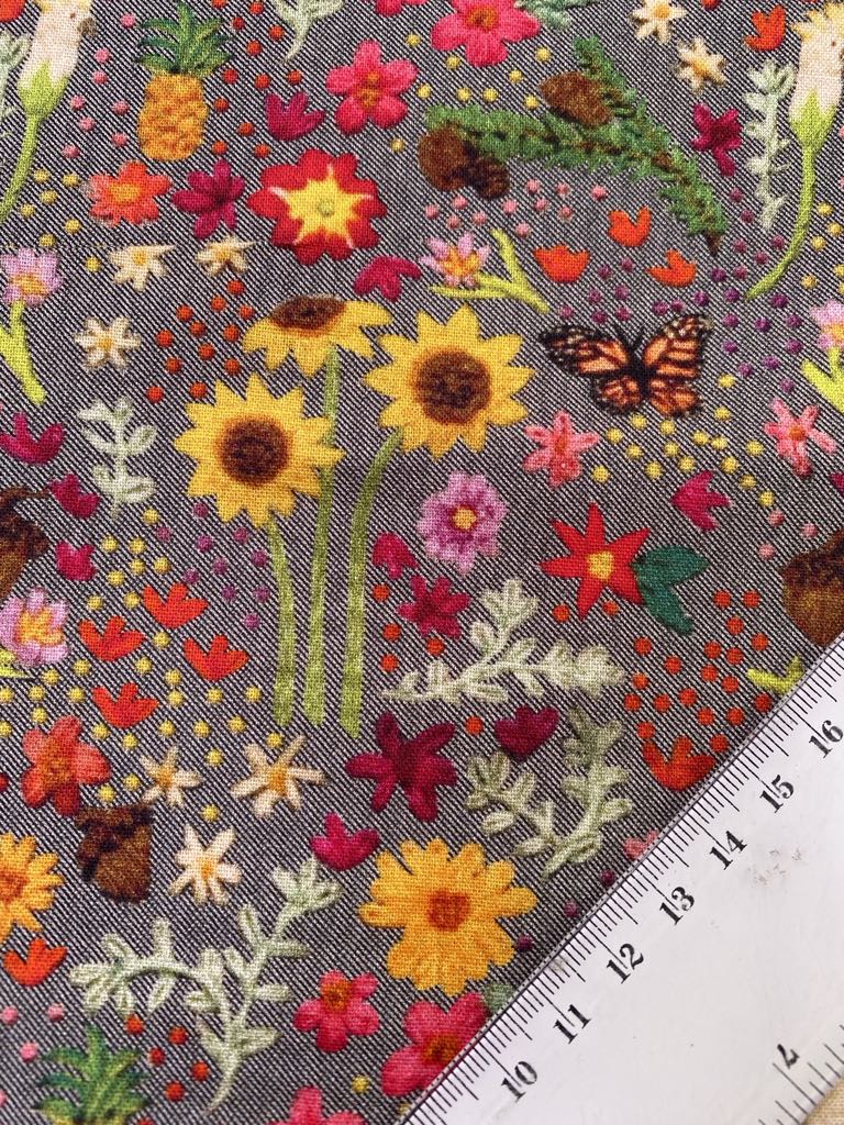 100% Cotton - Grey/Pink/Yellow/Brown - 44" Wide - Sold By The Metre
