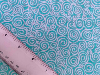 Mint and White Swirl Print 100% Cotton Fabric - 44/45" Wide - By The Metre