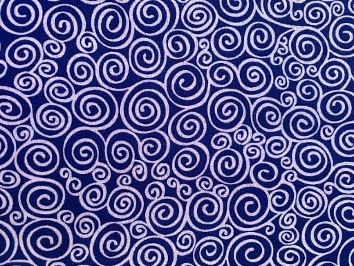 Navy and White Swirl Print 100% Cotton Fabric - 44/45" Wide - By The Metre