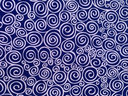 Navy and White Swirl Print 100% Cotton Fabric - 44/45" Wide - By The Metre