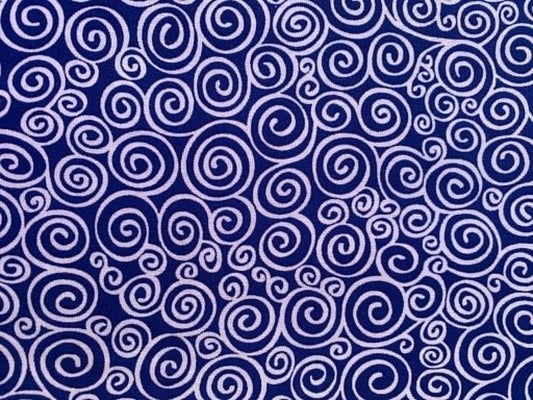 Navy and White Swirl Print 100% Cotton Fabric - 44/45" Wide - By The Metre