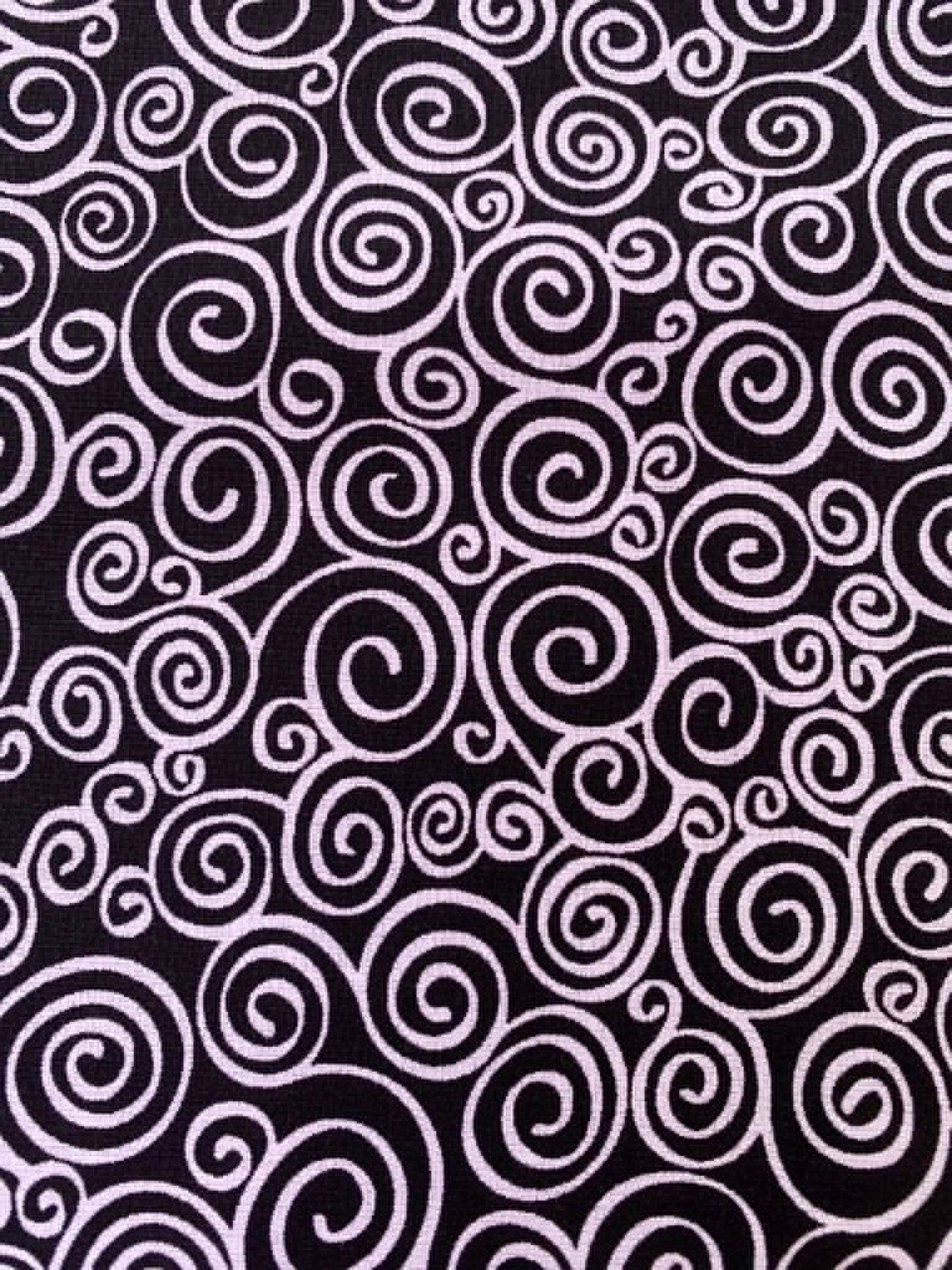 Black and White Swirl Print 100% Cotton Fabric - 44/45" Wide - By The Metre