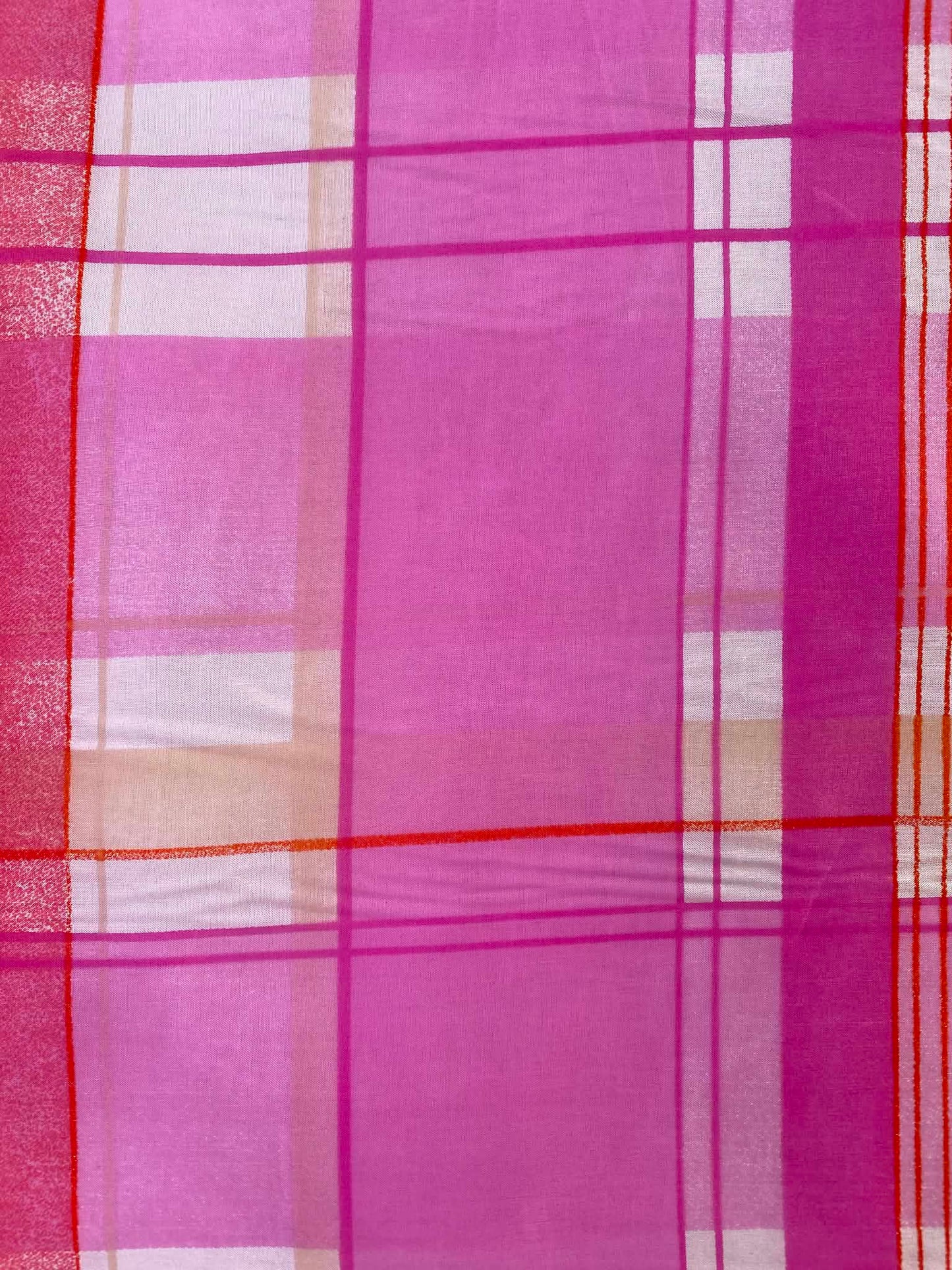 Magenta Pink & Red Plaid Spanish Silk Fabric – 54" Wide (£3.99/m)