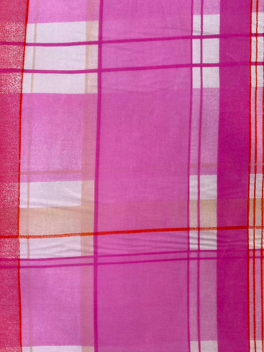 Magenta Pink & Red Plaid Spanish Silk Fabric – 54" Wide (£3.99/m)