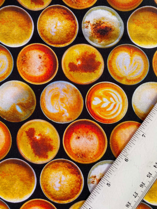 CLEARANCE - Coffee Break 100% Cotton Fabric – Latte Art Novelty Print