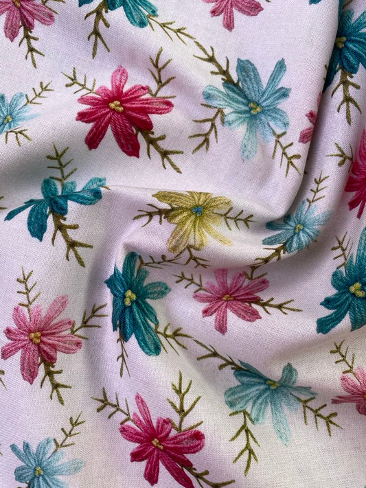 100% Cotton - Pink/Yellow/Teal - 44" Wide - Sold By The Metre