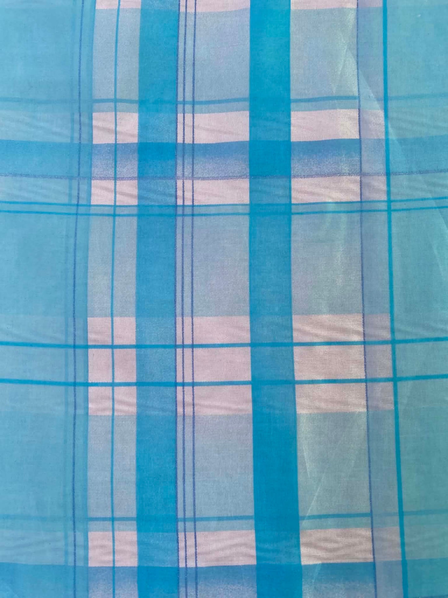 Sky Blue & Aqua Plaid Spanish Silk Fabric – 54" Wide (£3.99/m)