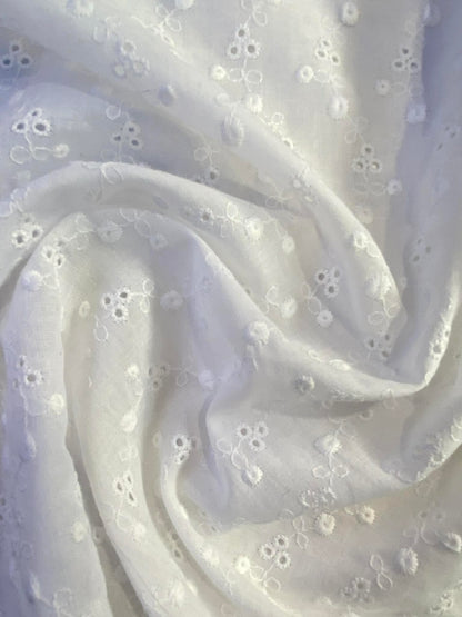 100% Cotton Broderie Anglaise - White - 58"Wide - Sold By The Metre