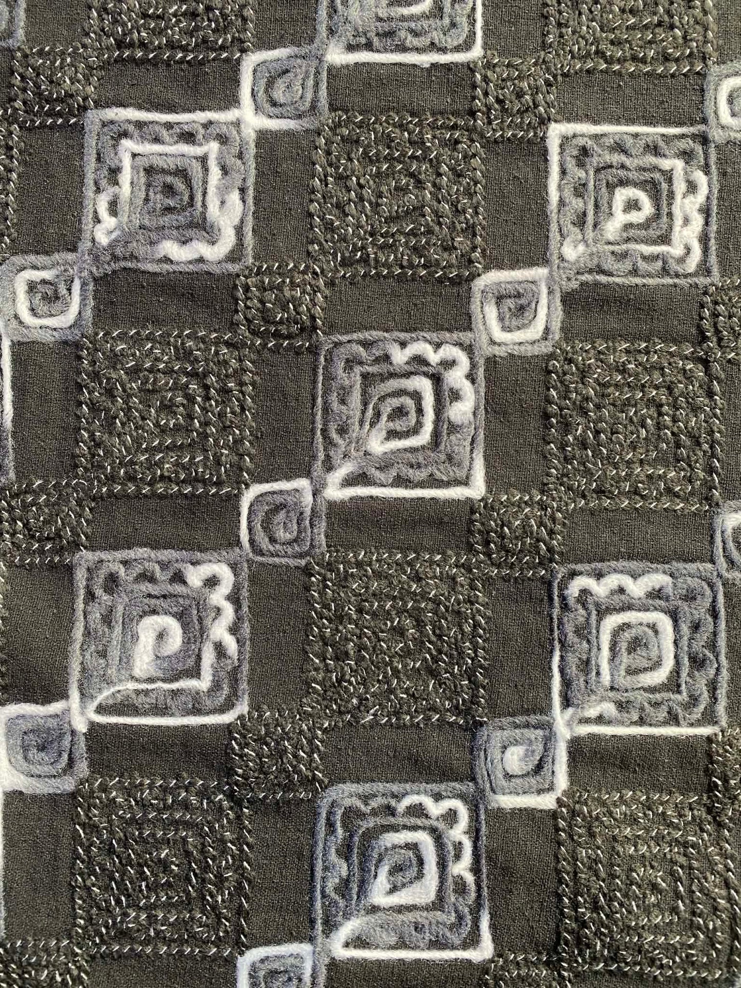 Embroidered Washable Wool - Black/Grey/White - 59"Wide - Sold By The Metre