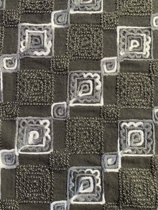 Embroidered Washable Wool - Black/Grey/White - 59"Wide - Sold By The Metre