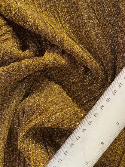 Gold Metallic Big Pleat Fabric with Lycra - 60" Wide, £2.99 per Metre