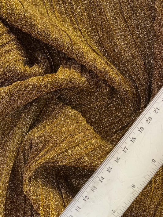 Gold Metallic Big Pleat Fabric with Lycra - 60" Wide, £2.99 per Metre