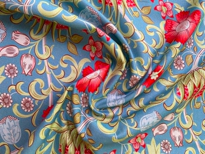 William Morris Inspired Floral 100% Cotton Fabric - Ivory, Blue & Cream Art Nouveau Botanical - 44/45" Wide By The Metre