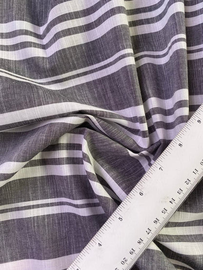 Poly Cotton Linen Look - Stripe - Grey/White - 58" Wide - Sold By The Metre