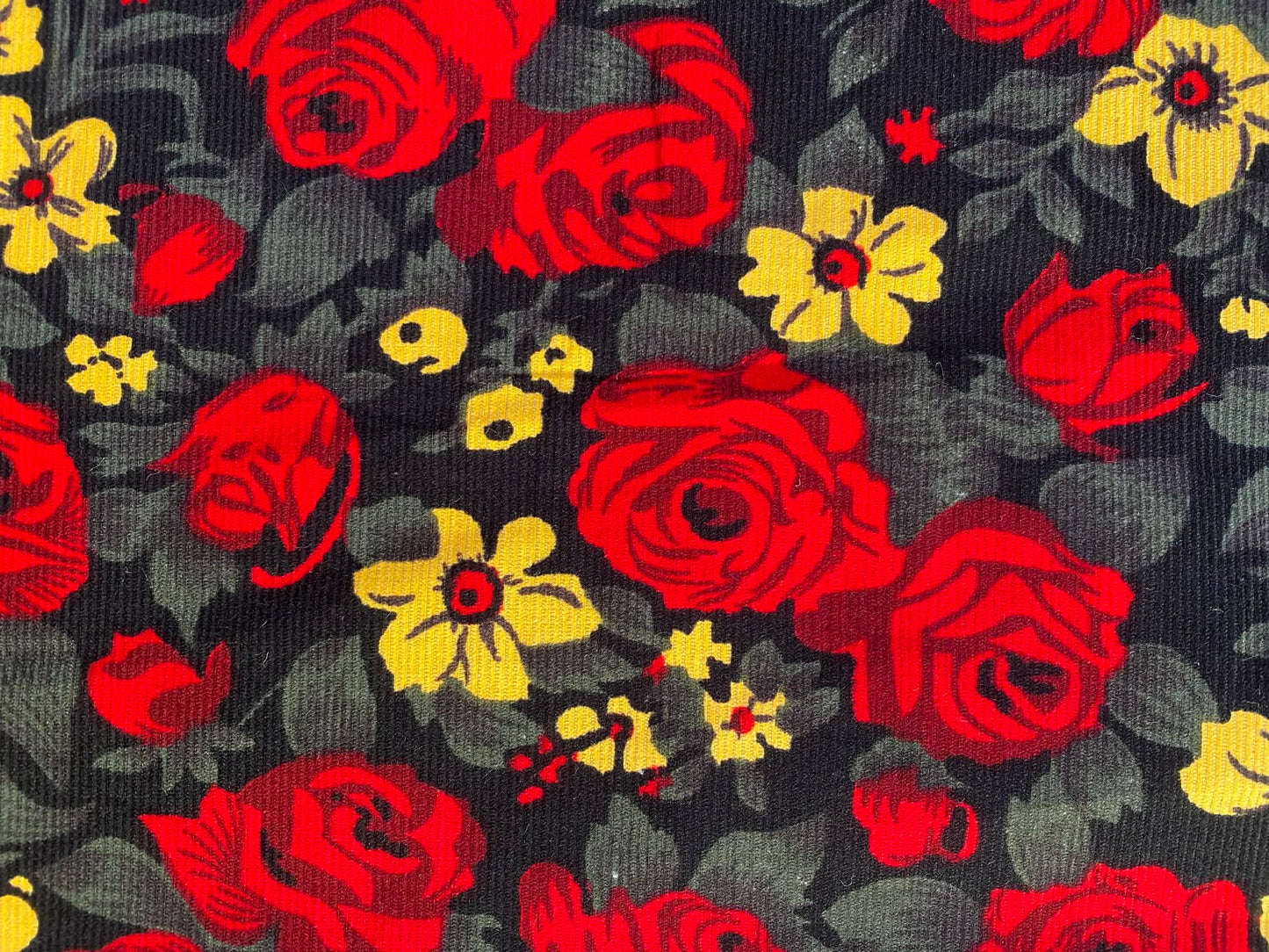 Printed Needlecord 100% Cotton - Black/Grey/Red/Yellow - 44"Wide - Sold By The Metre
