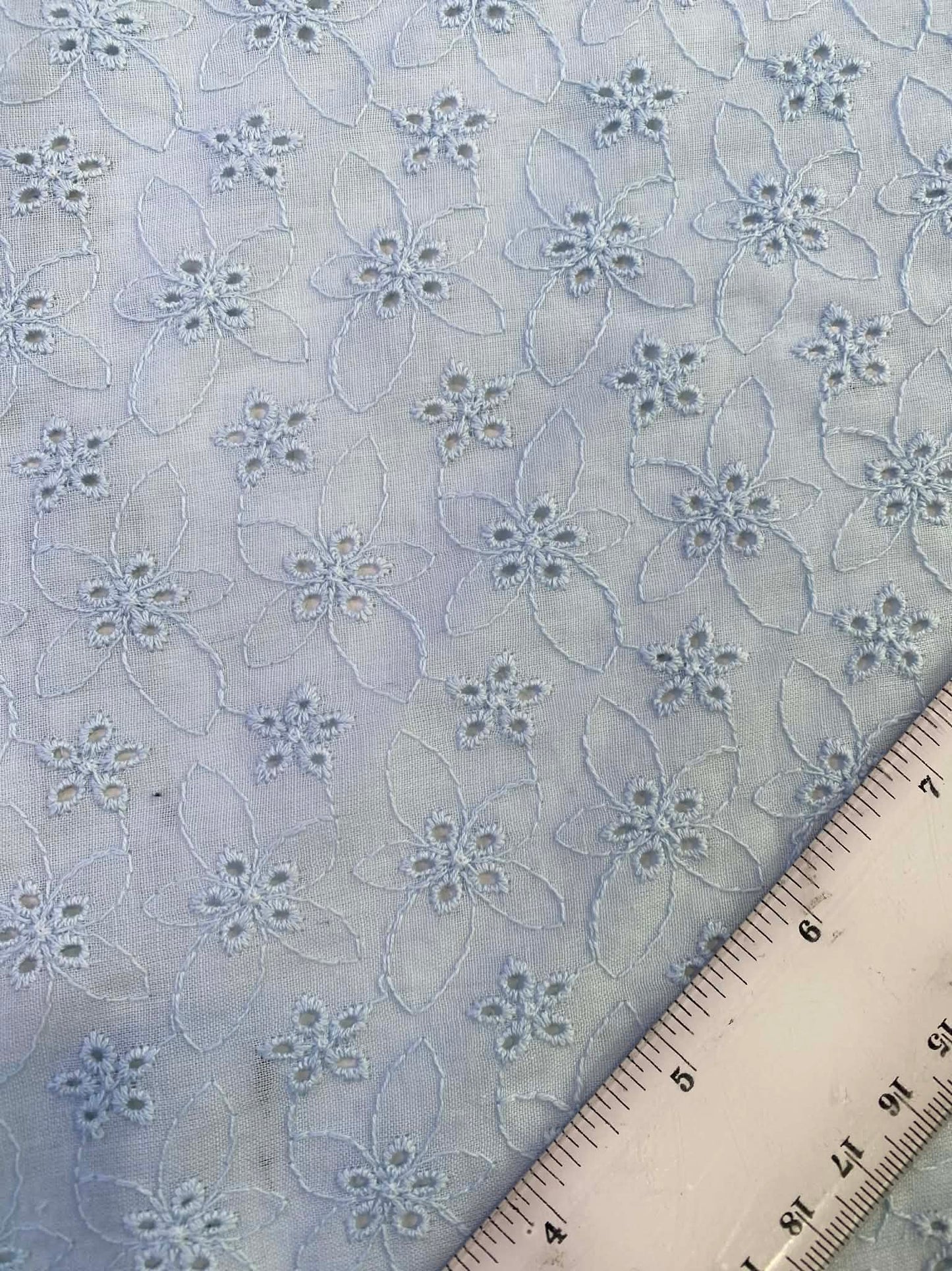 100% Cotton Broderie Anglaise - Baby Blue - 58"Wide - Sold By The Metre