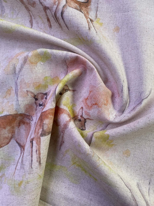 Woodland Deer Cotton Linen Viscose Canvas Fabric - 56" Wide, No Stretch, £5.99 per Metre