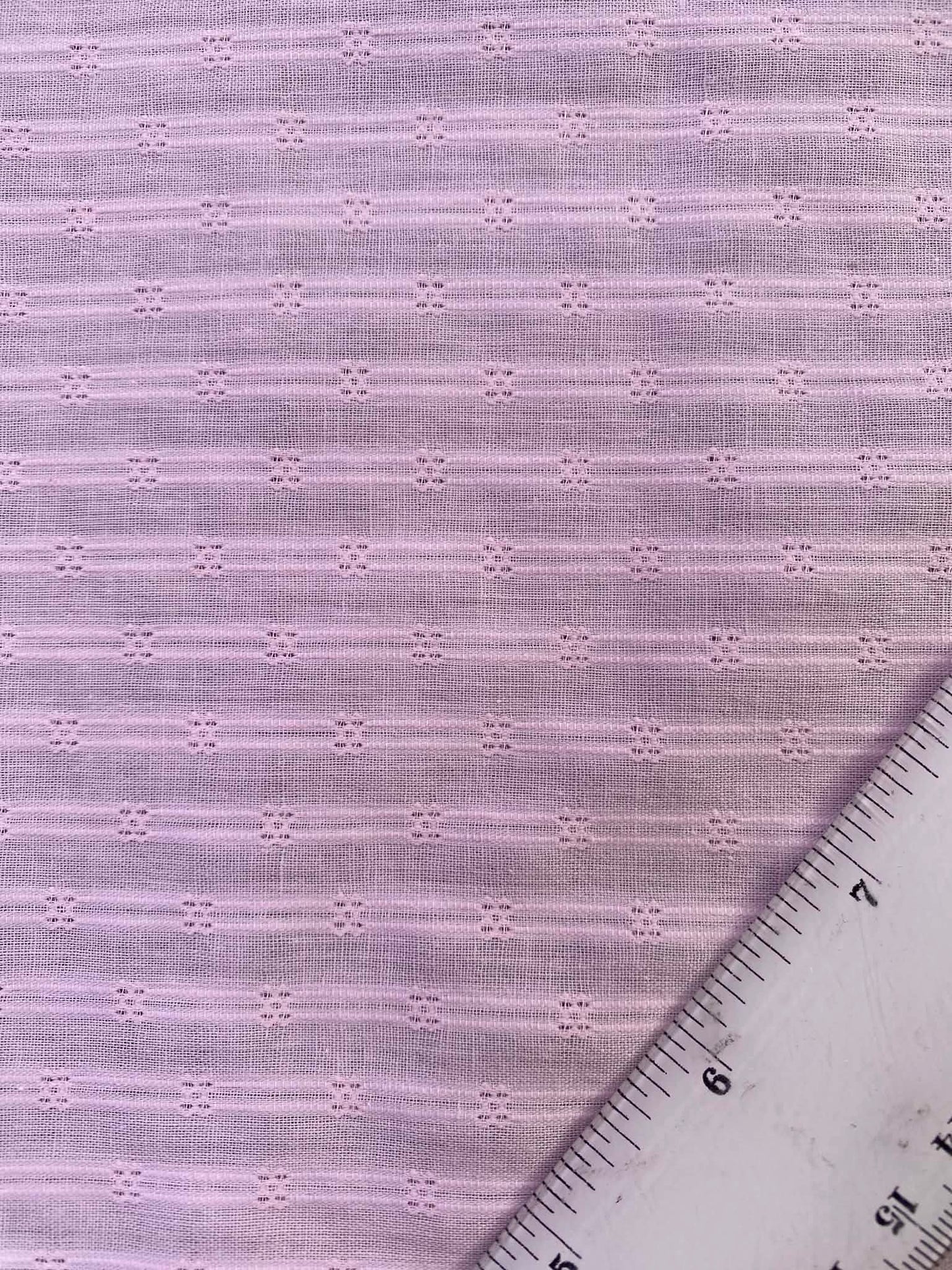 Soft Pastel Pink Dobby Stripe 100% Cotton Fabric - Lightweight Embroidered Voile - 56" Wide By The Metre