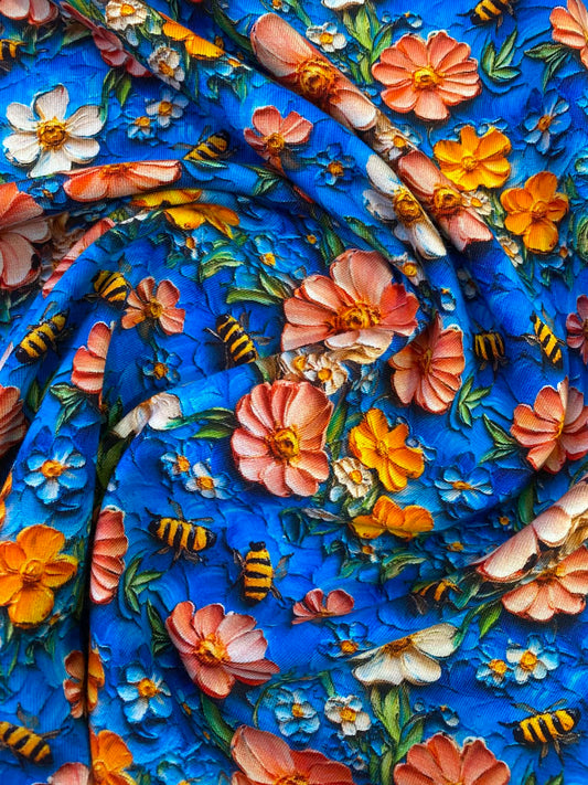 Little Johnny Busy Bees Cotton Jersey - 58" Wide - 95% Cotton 5% Lycra - Navy/Multi