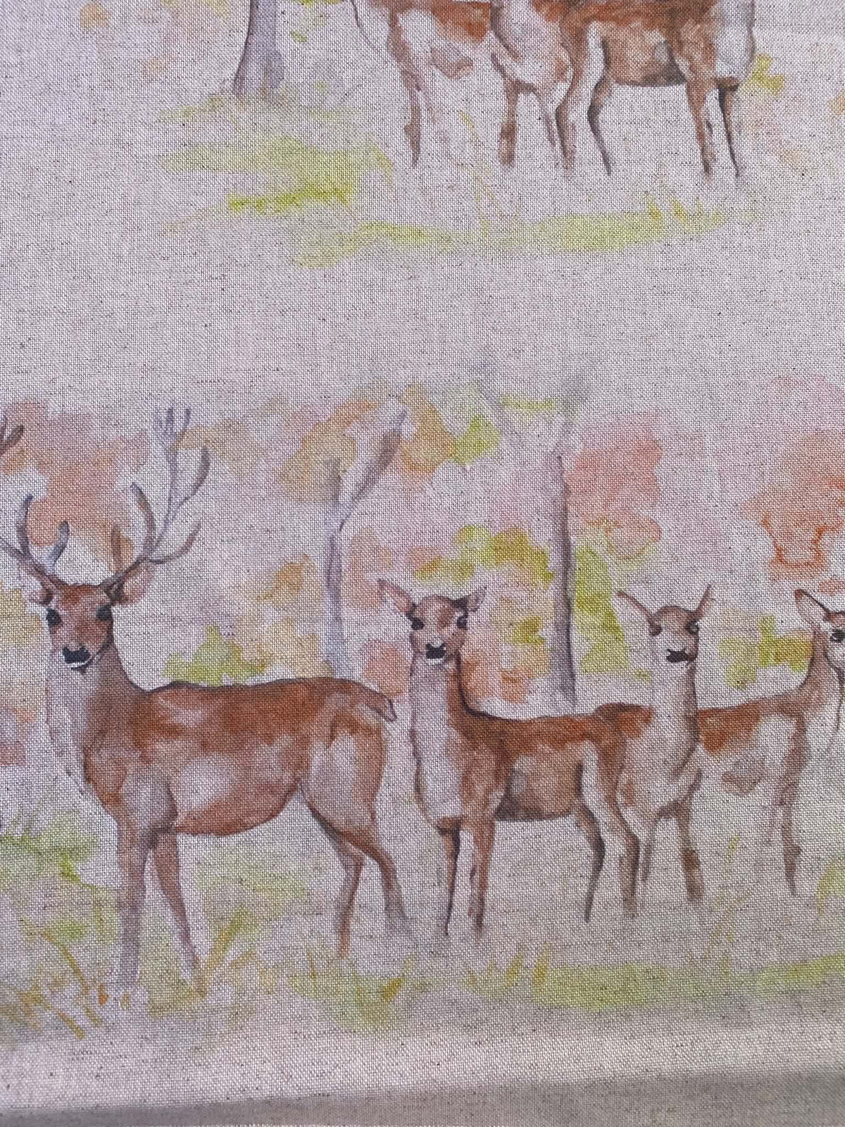 Woodland Deer Cotton Linen Viscose Canvas Fabric - 56" Wide, No Stretch, £5.99 per Metre