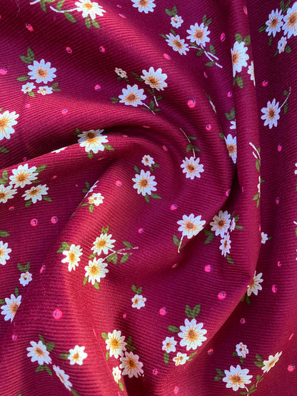 Printed Needlecord 100% Cotton - Wine/Green/White/Yellow - 44"Wide - Sold By The Metre