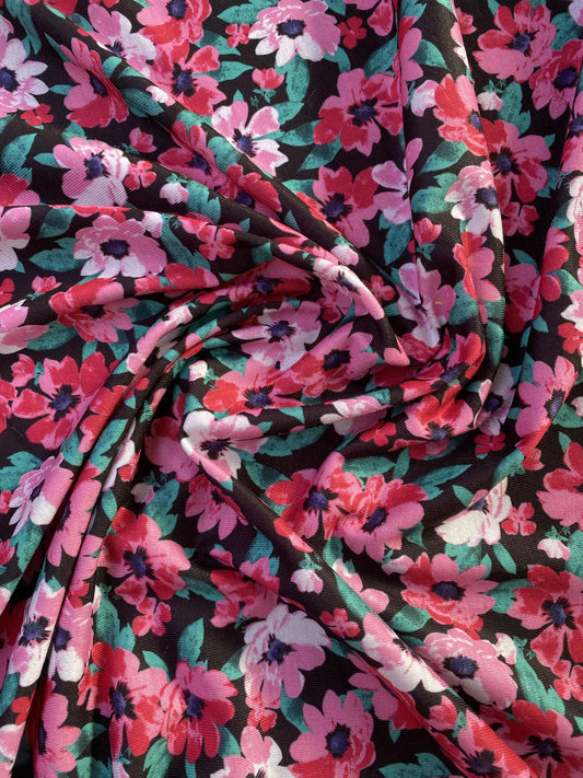 Spun Poly - Pink/Black/Green - 59"Wide - Sold By The Metre