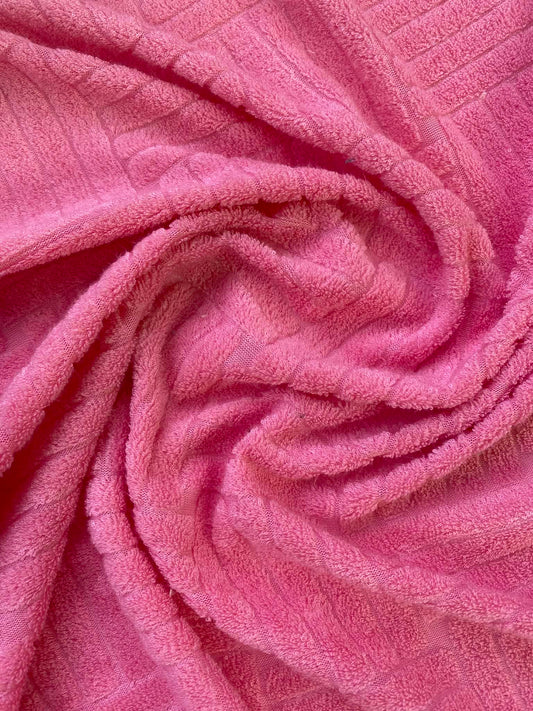 Jaquard Towelling - Pink - 66"wide - Sold By The Metre