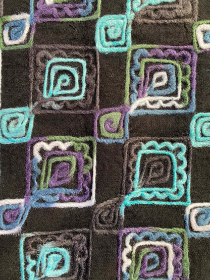 Embroidered Washable Wool - Black/Grey/Purple/Turquoise - 59"Wide - Sold By The Metre