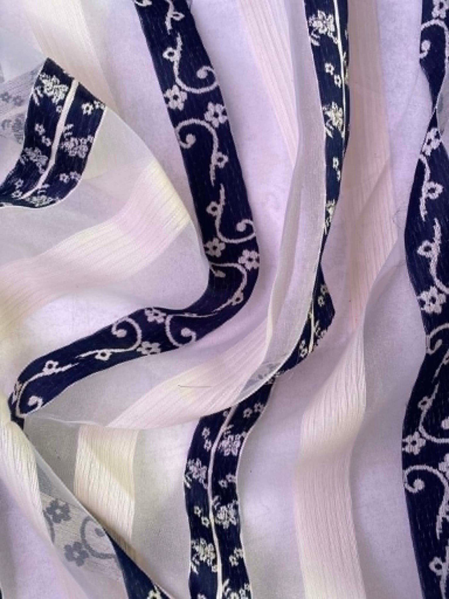 Cotton Organza - White/Navy - 63" Wide - Sold by the Metre
