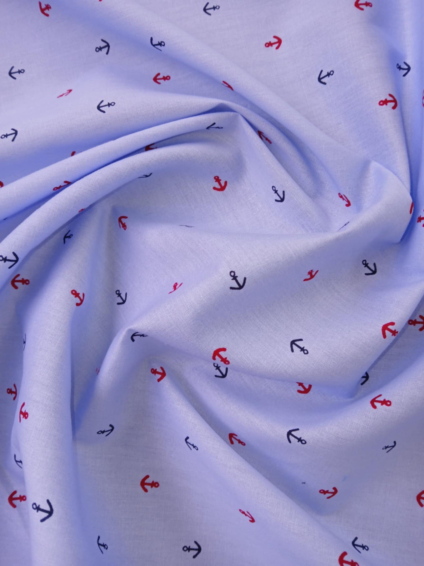 100% Cotton Poplin - Anchors - Blue/Navy/Red - 57" Wide - Sold By The Metre