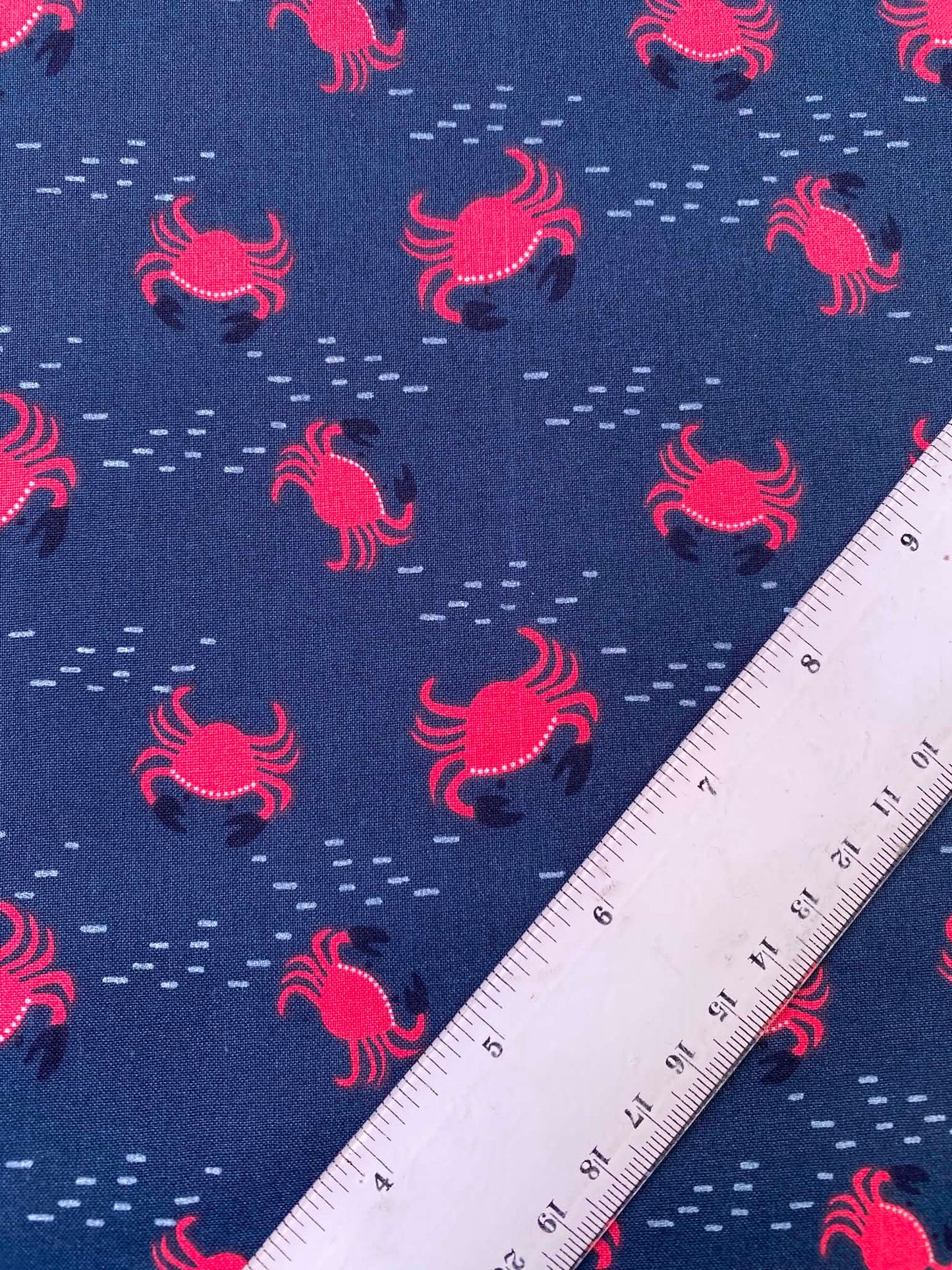 Slate Grey & Neon Pink Crab 100% Cotton Fabric - Ocean Beach Novelty - 44" Wide By The Metre