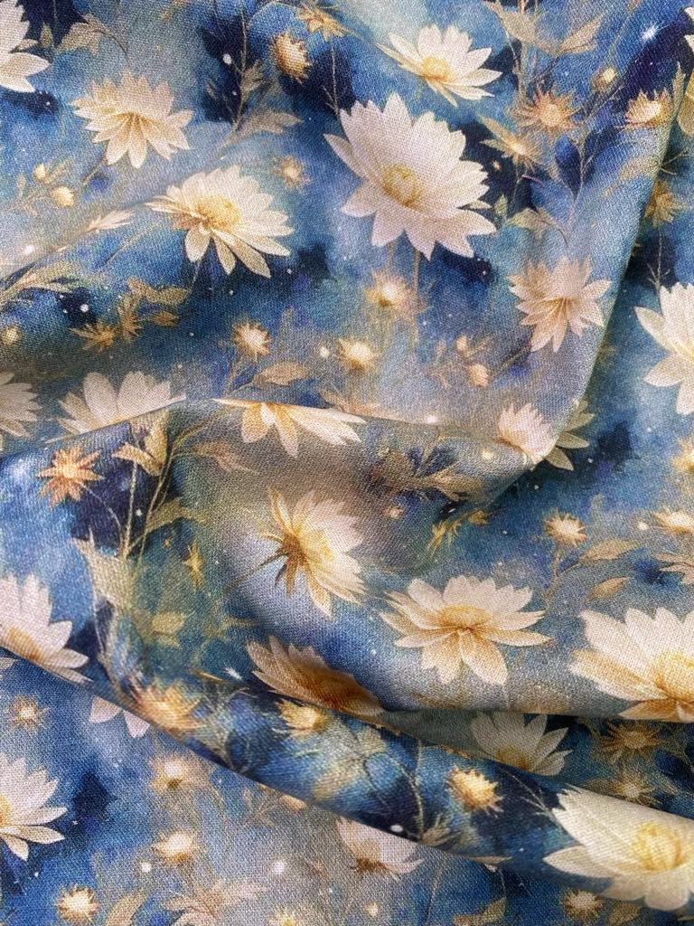 100% Cotton - Navy/Cream/Blue - 44" Wide - Sold By The Metre