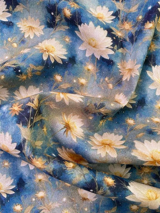 100% Cotton - Navy/Cream/Blue - 44" Wide - Sold By The Metre